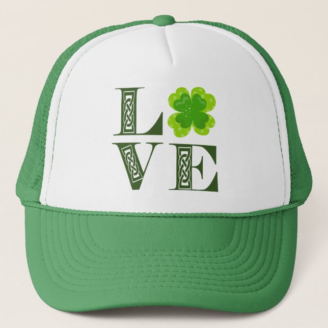 Irish Green Clover Kleeblatt Celtic Knot LIEBE T-S Truckerkappe (Vorderseite)