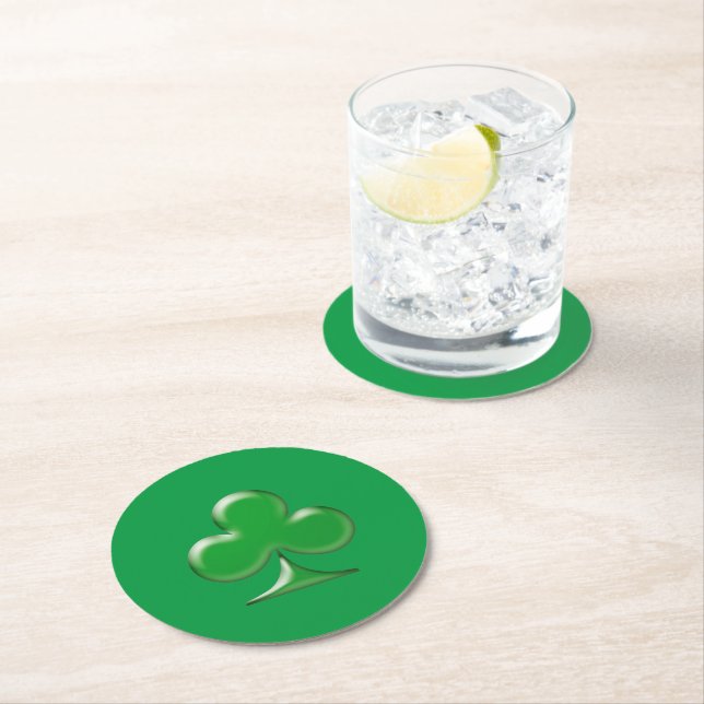 Irish Green Clover Kleeblatt Runder Pappuntersetzer (Vor Ort)