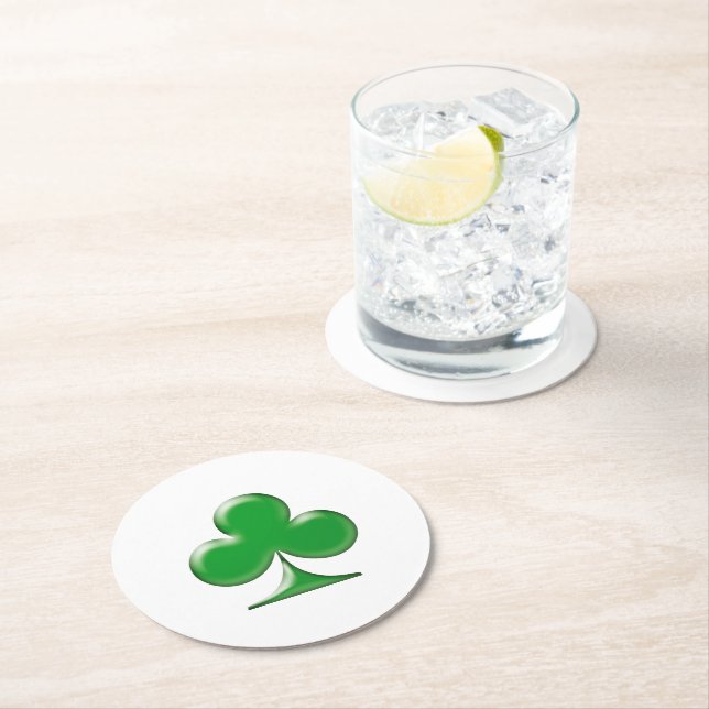 Irish Green Clover Kleeblatt Runder Pappuntersetzer (Vor Ort)