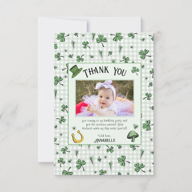 Irish Green Clovers and Hearts Kindergeburtstag Dankeskarte (Vorderseite)