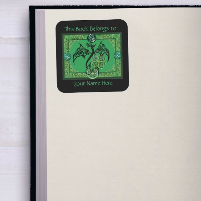 Irish Green Dragon Celtic Buchzeichen Quadratischer Aufkleber (Von Creator hochgeladen)