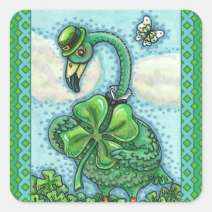 IRISH GREEN FLAMINGO, NIEDLICH GLÜCKLICH ST. PATRI QUADRATISCHER AUFKLEBER