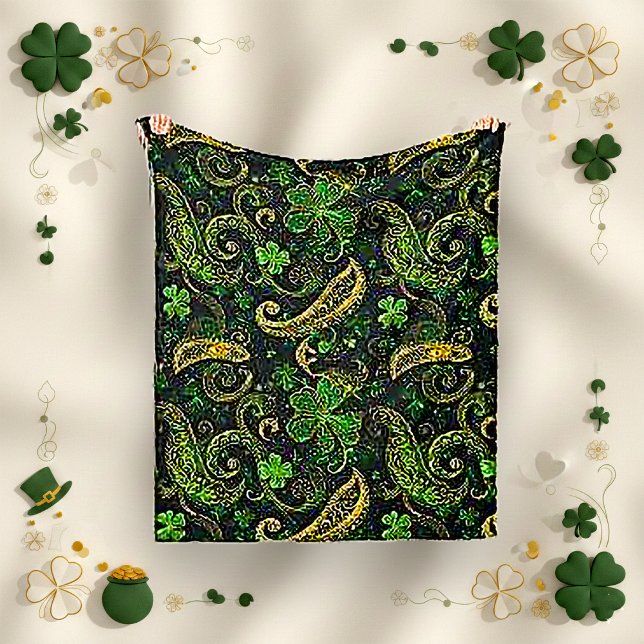 Irish Green Gold Paisley Shamrock Pattern Fleecedecke (Von Creator hochgeladen)