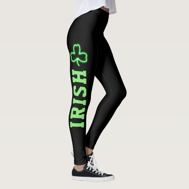 Irish Green Kleeblatt Black St Patricks Day Leggings (Rechts)