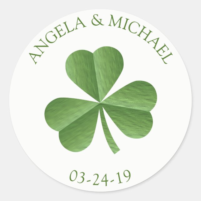 Irish Green Kleeblatt Wedding Runder Aufkleber (Vorderseite)