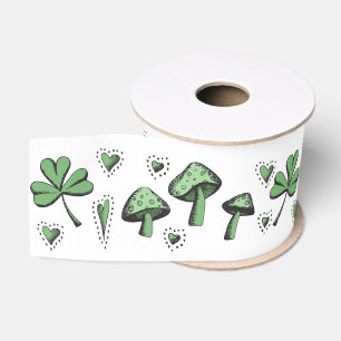 Irish Green Kleeblatts Hearts and Mushrooms 3" Ripsband