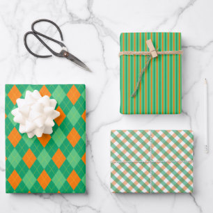 Irish Green & Orange St. Patrick's Day Patterns Geschenkpapier Set