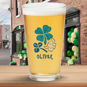 Irish Green Shamrock Kleeblatt Personalisiert  Glas