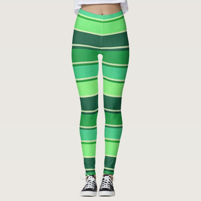 Irish Green Stripe Patern St Patrick's Day Leggings (Vorderseite)