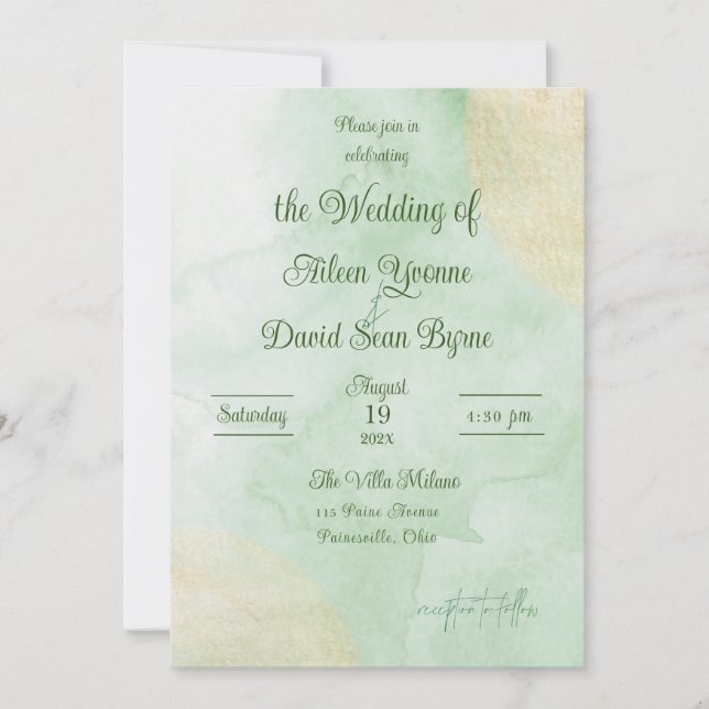 Irish Green Watercolor Wedding Einladung (Vorderseite)