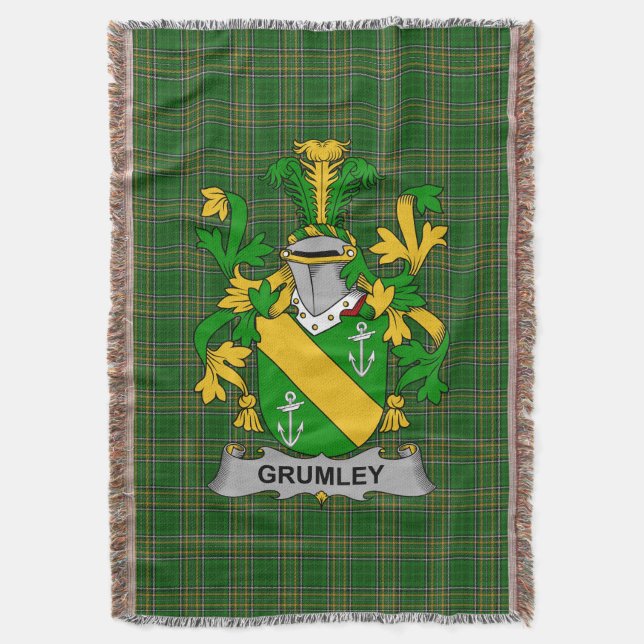 Irish Grumley Coat of Arms Familienwappen Irland Decke (Vorderseite Vertikal)