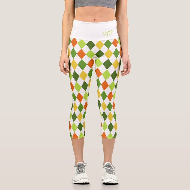 Irish Harlequin Diamonds INITIALS St Patricks Fun Capri Leggings (Vorderseite)
