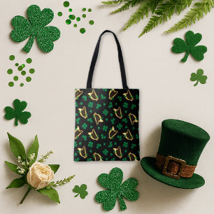 Irish Harp and Kleeblatt Pattern Black Tasche