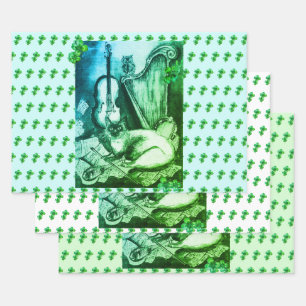 Irish Harp and St.Patrick's Day Cat Making Music Geschenkpapier Set