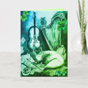 Irish Harp and St.Patrick's Day Cat Making Music Karte