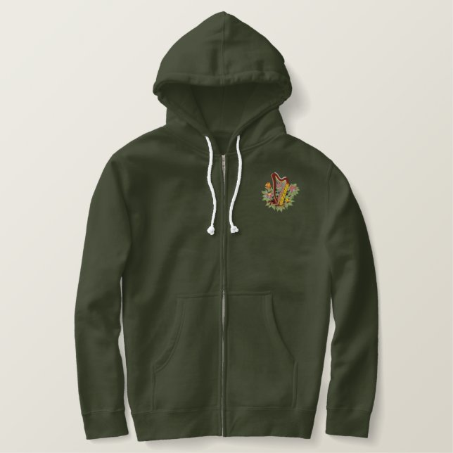 Irish Harp Bestickter Hoodie (Design vorne)