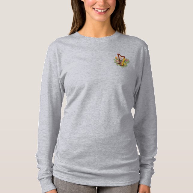 Irish Harp Besticktes Langarmshirt (Vorderseite)