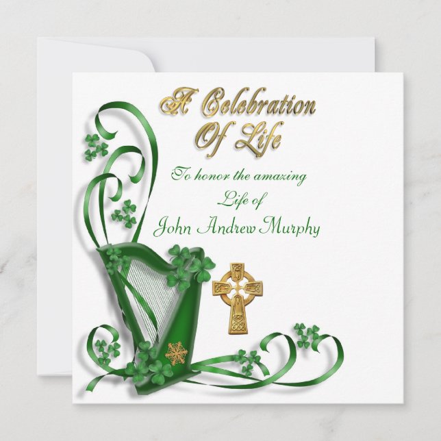 Irish Harp "Celebration of Life" Einladung (Vorderseite)