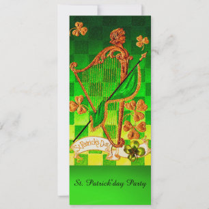 IRISH HARP, GREEN GOLD KLEEBLATTS St Patrick's Day Einladung