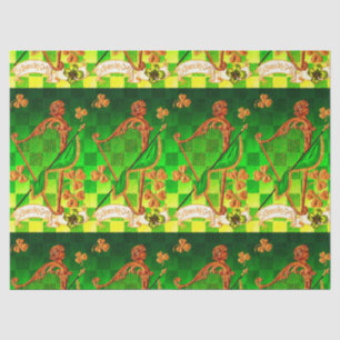 IRISH HARP, GREEN GOLD KLEEBLATTS St Patrick's Day Seidenpapier