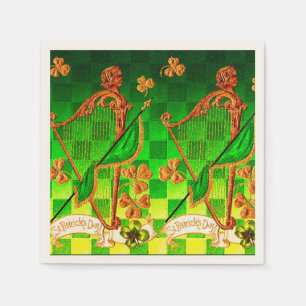 IRISH HARP, GREEN GOLD KLEEBLATTS St Patrick's Day Serviette