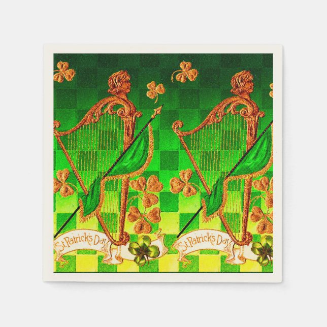 IRISH HARP, GREEN GOLD KLEEBLATTS St Patrick's Day Serviette (Vorderseite)