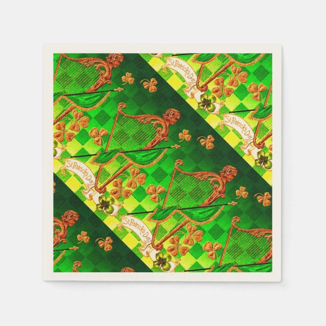 IRISH HARP, GREEN GOLD KLEEBLATTS St Patrick's Day Serviette (Vorderseite)