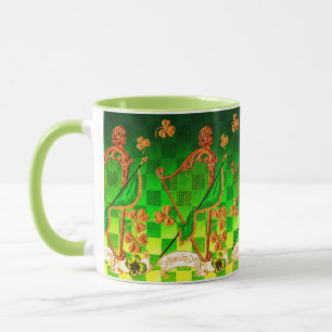 IRISH HARP, GREEN GOLD KLEEBLATTS St Patrick's Day Tasse
