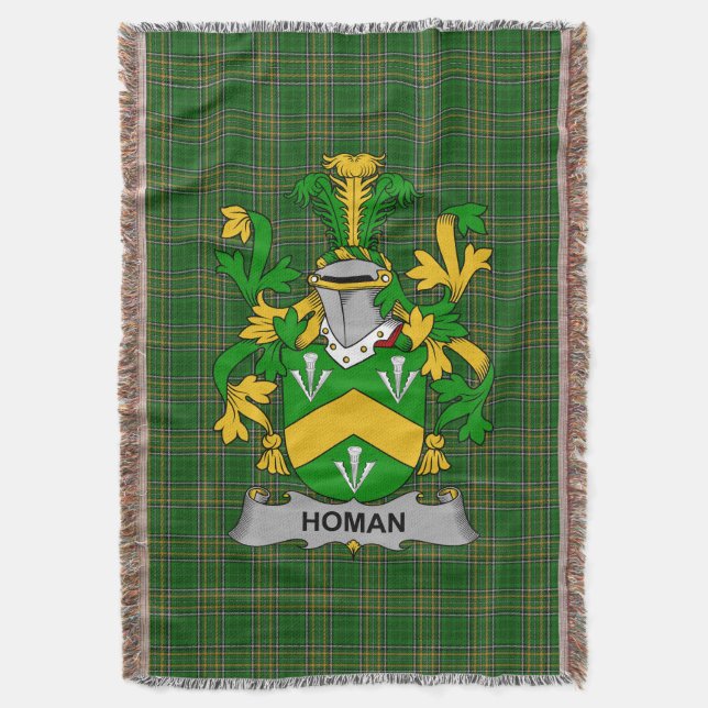 Irish Homan or Howman Coat of Arms Familienwappen  Decke (Vorderseite Vertikal)