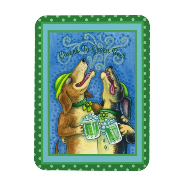 IRISH HOUND HUNGS, ST. PATRICK'S DAY GREEN BIER MAGNET (Vertikal)