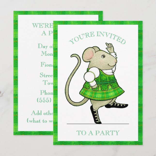 IRISH JIG MOUSE 4.5x6.25 Party Einladung (Vorne/Hinten)