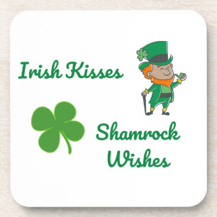 Irish Kisses, Kleeblatt Wünsche auf einem Getränkeuntersetzer
