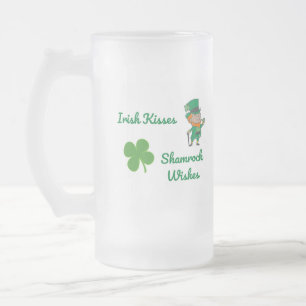 Irish Kisses, Kleeblatt Wünsche mit einem Kleeblat Mattglas Bierglas
