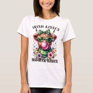 Irish Kisses Kleeblatt wünscht Highland Cow T - Sh T-Shirt