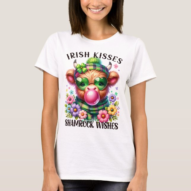 Irish Kisses Kleeblatt wünscht HighlandCow Bubbleg T-Shirt (Vorderseite)