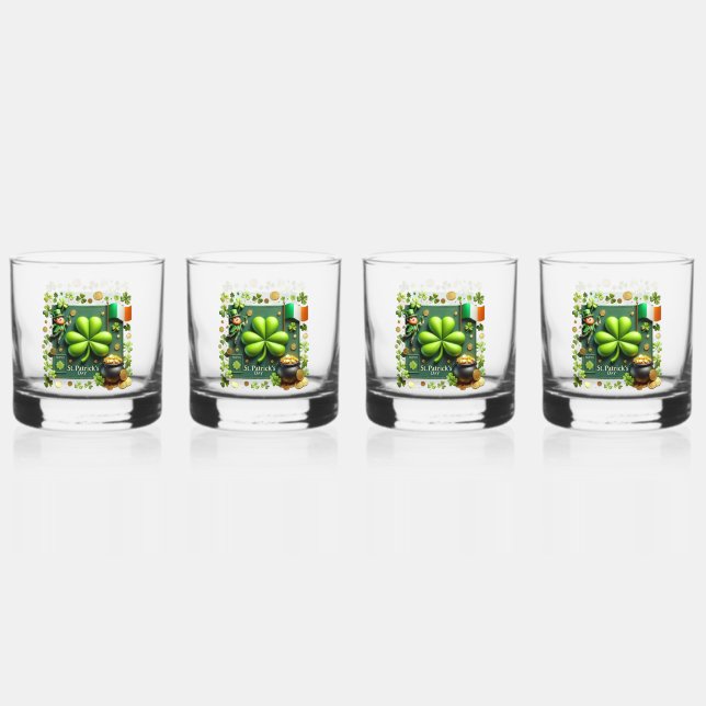 Irish Kleeblatt and Flag St. Patrick's Day Whiskyglas (Vorderseite)