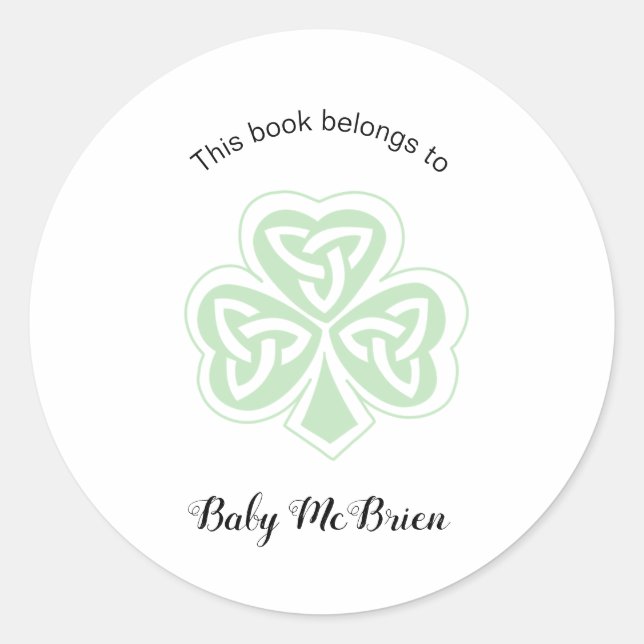 Irish Kleeblatt Baby's erstes Buchzeichen in der B Runder Aufkleber (Vorderseite)