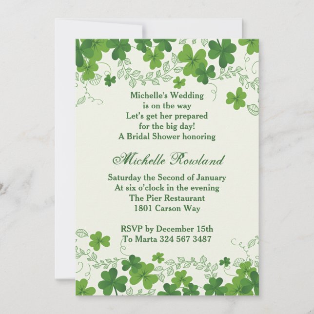 Irish Kleeblatt Brautparty Einladung (Vorderseite)