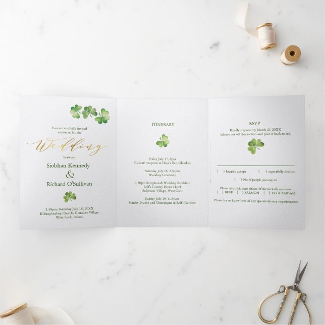Irish Kleeblatt & Celtic Knot, UAWG, Öko Wedding Dreifach Gefaltete Einladung (Innenseite)