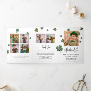 Irish Kleeblatt Clover Funerary Memorial Program Dreifach Gefaltete Einladung