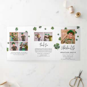 Irish Kleeblatt Clover Funerary Memorial Program Dreifach Gefaltete Einladung