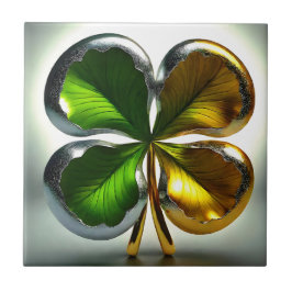 Irish Kleeblatt Four Leaf Golden Green Clove Fliese