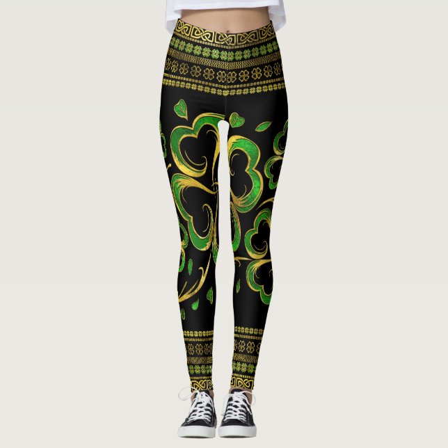 Irish Kleeblatt Four-leaf Lucky Clover Leggings (Vorderseite)