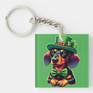 Irish Kleeblatt Glücklicher Dachshund Hund Patrick Schlüsselanhänger