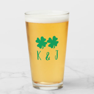 Irish Kleeblatt Green Clover Monogram Couple Name Glas