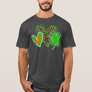 Irish Kleeblatt Hearts Leopard Lucky Happy St  T-Shirt