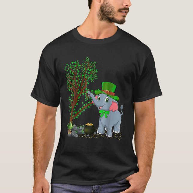 Irish Kleeblatt Leprechaun Hat Elephant St. Patric T-Shirt (Vorderseite)
