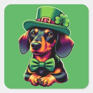 Irish Kleeblatt Lucky Dackel Dog Patricks Day Quadratischer Aufkleber