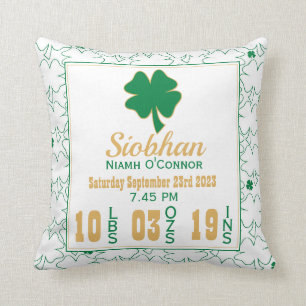 Irish Kleeblatt New Baby Birth Stats Kissen