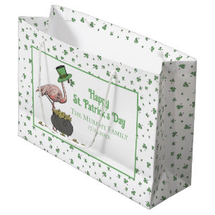 Irish Kleeblatt Rosa Flamingo St. Patricks Day Große Geschenktüte